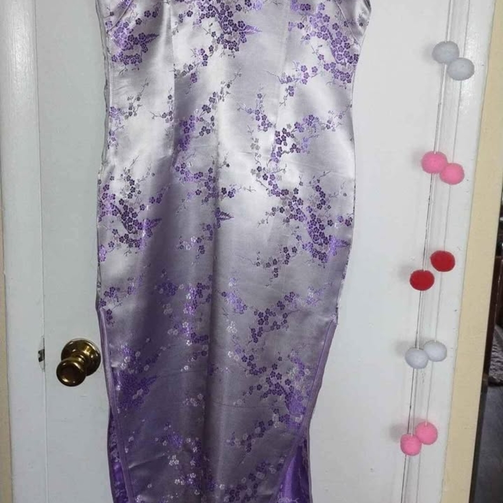 Elegant Purple and Silver Floral Dress